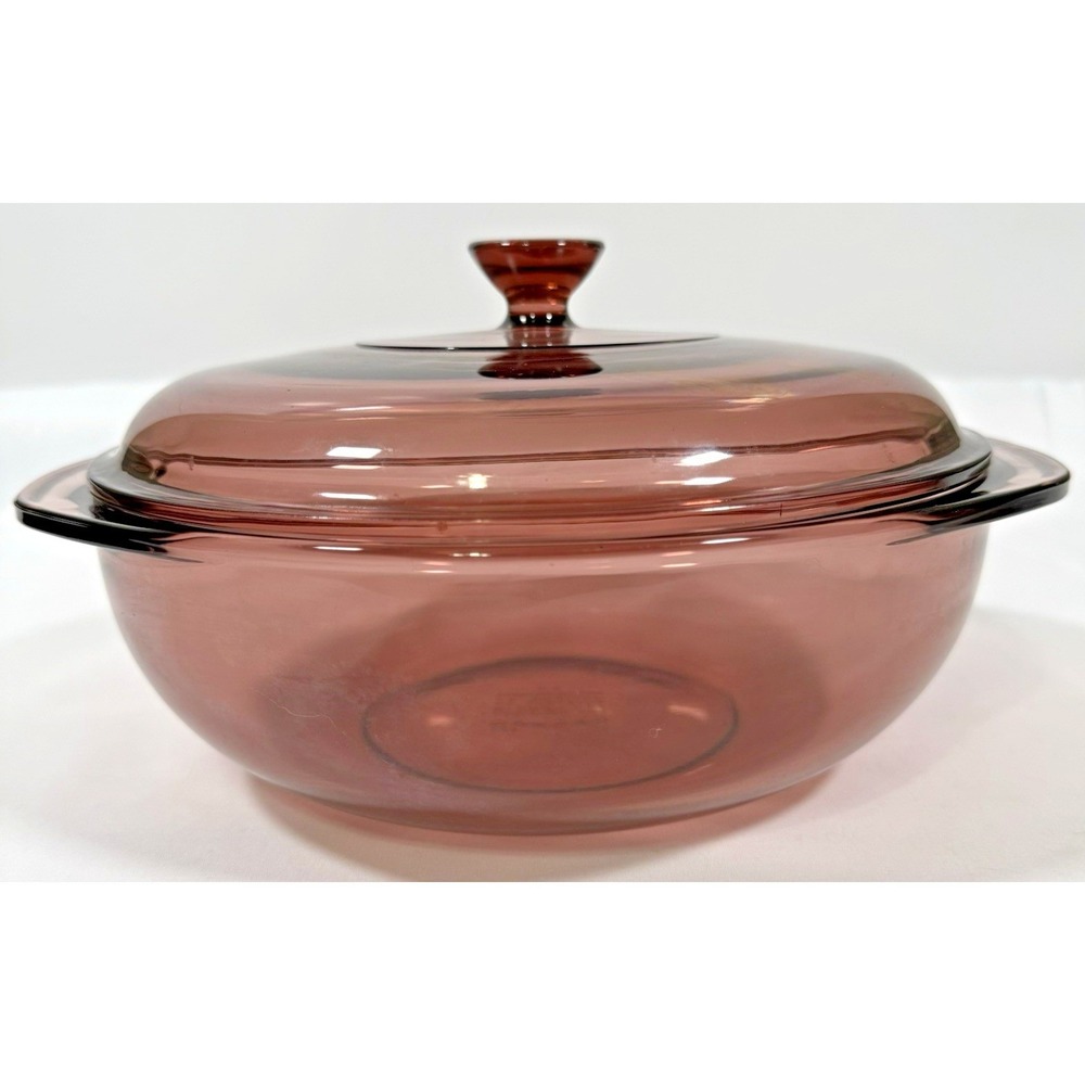 Pyrex Casserole Dish 2qt Cranberry Plum Glass Round Lid 024 Vintage USA